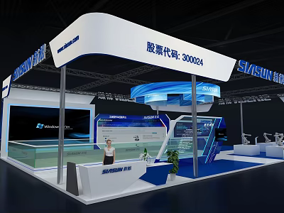 Samsung Exhibition Stand With Modern White Blue Design Reception Counter And Product 3d model