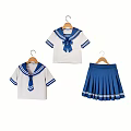Blue And White Sailor Clothes With Bow Ties Striped Trim Pleated Skirt Hanging On Hangers