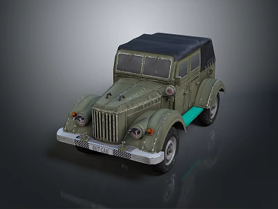 Vintage Green Military Vehicle with Black Top Classic Grille Headlights and Retro Design 3d model