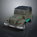 Vintage Green Military Vehicle with Black Top Classic Grille Headlights and Retro Design