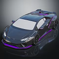 Black Sports Car With Purple Accents Sleek Aerodynamic Body And Rear Spoiler