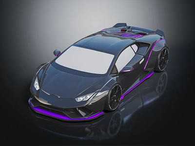 Black Sports Car With Purple Accents Sleek Aerodynamic Body And Rear Spoiler 3d model