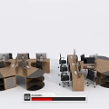 Modern Office Desks with Circular Design Wooden Finish Office Chairs and Computers