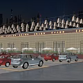Commercial Street Night View With Hanging Illuminated Lanterns Modern Facade And Parked Cars