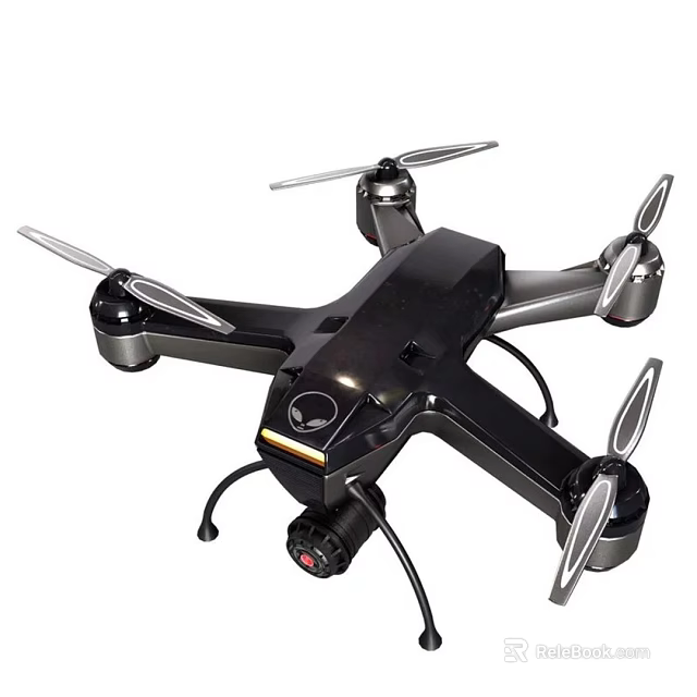 Modern Black Helicopter Design With Four Propellers And Built In Camera 3d model 