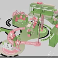 Inflatable Cherry Blossom Decorations With Green Pink Booth Path And Sign For Event