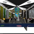 Indoor Kids Playground with Cartoon Characters Windmill Slide Cable Car and Rainbow Decorations