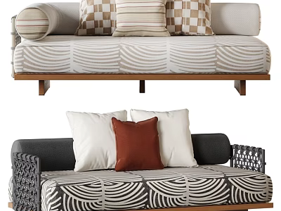 Modern Comfortable Double Seater Sofa With Printed Upholstery And Various Stylish Soft Decorative Throw Pillows 3d model