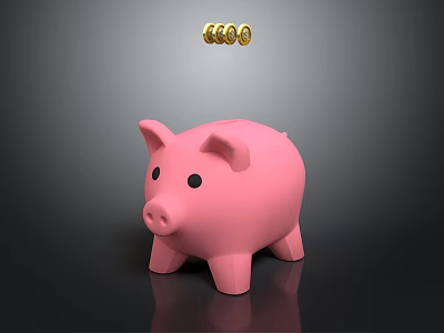 Pink Piggy Bank With Gold Coins Falling Above Its Surface 3d model