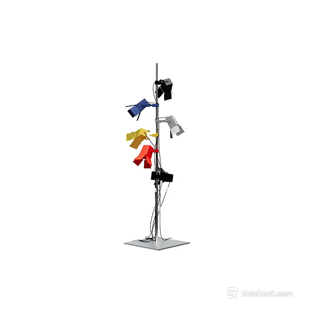 Modern Artistic Floor Lamp With Multiple Adjustable Colored Lampshades And Square Base 3d model 