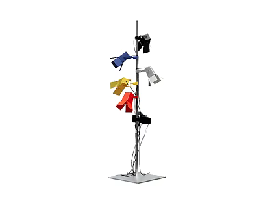 Modern Artistic Floor Lamp With Multiple Adjustable Colored Lampshades And Square Base 3d model