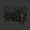 Worn Green Metal Dumpster With Graffiti And Rusty Surface On Wheels 3d model