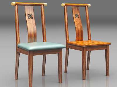 Classic Wooden Dining Chairs With Carved Backrest Golden Accents And Light Blue Cushion 3d model