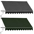 Colorful Striped Awnings with Green White Red Yellow Black Patterns and Scalloped Edges