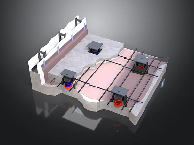 Building Foundation Support Structure With Essential Equipment And Floor Layout Components 3d model