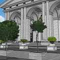 Classical European Architecture Featuring Grand Columns Symmetrical Pediment and Landscaped Steps