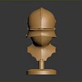 Golden Medieval Armor Helmet With Metallic Finish On Display Stand