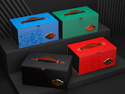 Multicolor Ornament Decor Set With Wooden Handle Patterned Box Design And Display Stand 3d model