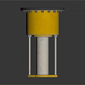 Yellow Cylindrical Container With Black Rim And Metal Support Stand Design