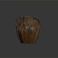 Handcrafted Carved Clay Jar Sculpture With Multiple Handles Textured Surface And Orange Brown Finish