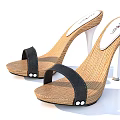 Women's High Heel Sandal Shoes with Woven Upper Black Straps and White Stiletto Heels