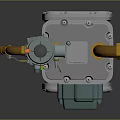 Industrial Gas Meter Device With Green Valve Yellow Pipes And Gray Housing