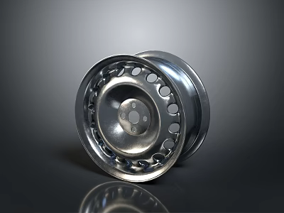 Silver Tire's Wheel Rim Featuring Multiple Circular Holes And Reflective Finish On Dark Background 3d model
