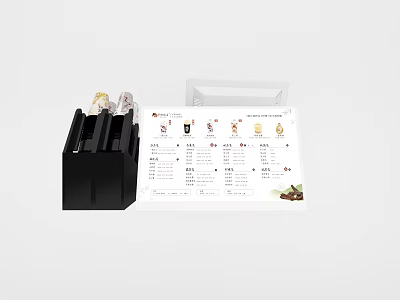 Bubble Tea Shop With Black Cup Holder And Menu Featuring Various Drinks 3d model