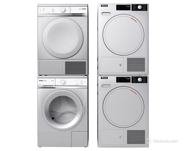Silver Stacked Front Loading Washing Machines With Modern Control Panels And Sleek Design 3d model