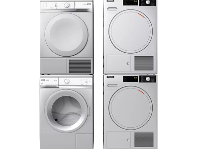 Silver Stacked Front Loading Washing Machines With Modern Control Panels And Sleek Design 3d model