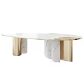 Elegant Modern Dining Table With White Marble Tabletop And Gold Metal Base 3d model
