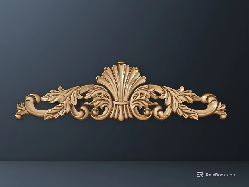 Golden Classical Carved Decoration With Shell And Leaf Patterns For Interior Design 3d model