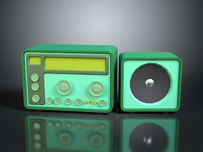 Vintage Green Retro Computer Audio Devices With Display Screen Control Buttons And Speaker 3d model