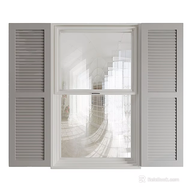 Bright Interior Window With White Shutters Clear Glass And Natural Light 3d model 