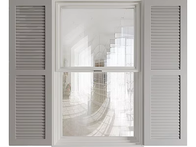 Bright Interior Window With White Shutters Clear Glass And Natural Light 3d model