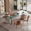Modern Tea Table With Green Stone Top And Orange Chairs In Bright Living Room Setting