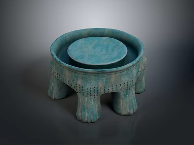 Exquisite Turquoise Circular Sculpture Carving Featuring Footed Base And Intricate Perforations 3d model