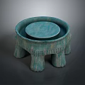 Exquisite Turquoise Circular Sculpture Carving Featuring Footed Base And Intricate Perforations