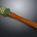 Green Military Grenade Featuring Yellow Text And Wooden Handle Design