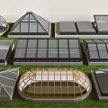 Various Glass Skylight Designs With Different Shapes And Metal Frames On Grass 3d model