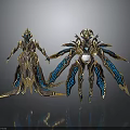 Mythical Characters And Fantasy Creatures With Golden Blue Armor Ornate Wings And Glowing Elements