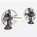 Two Vintage Electric Fans With Metal Blades And Retro Wire Cage Base