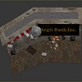 Vintage Pub And Bank Storefront With Red Door Striped Awning Street Lamps And Vending Machine