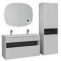 Modern White Washbasin Cabinet with Wall Mounted Mirror and Storage Design