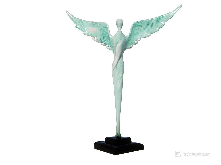 Artistic Human Figure Sculpture With Light Green Wings And Black Base 3d model 