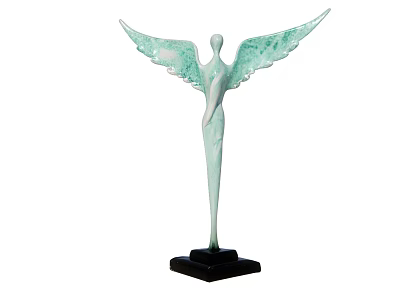 Artistic Human Figure Sculpture With Light Green Wings And Black Base 3d model