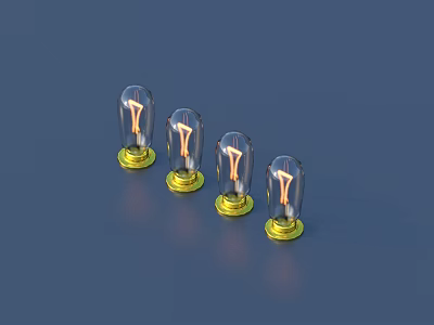 Set Of Four Vintage Transparent Filament Bulbs With Yellow Base On Blue Background 3d model