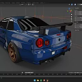 Blue Sports Car With Two Door Design Gold Alloy Wheels And Aerodynamic Body