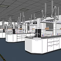 Modern Laboratory Interior With Lab Benches Scientific Equipment And Blue Flooring