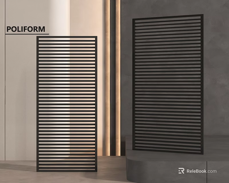 Modern Black Room Divider With Vertical Slats For Home Office Interior Design 3d model 